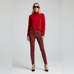 Zara Red Plaid Zipped Leggings Size Medium LP Skinny Trousers Tartan Pants